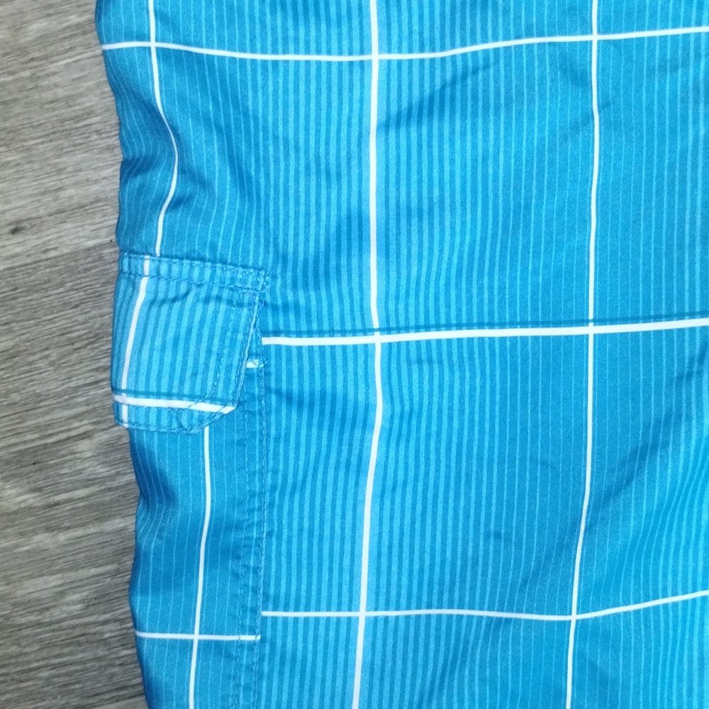 Ocean Pacific (OP) board shorts blue swim trunks with a white plaid pattern L - Picture 4 of 5